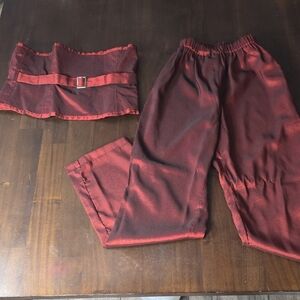 Red Color Shift 3-Piece Set - Strapless Top & Elastic Waist Pants, Jacket